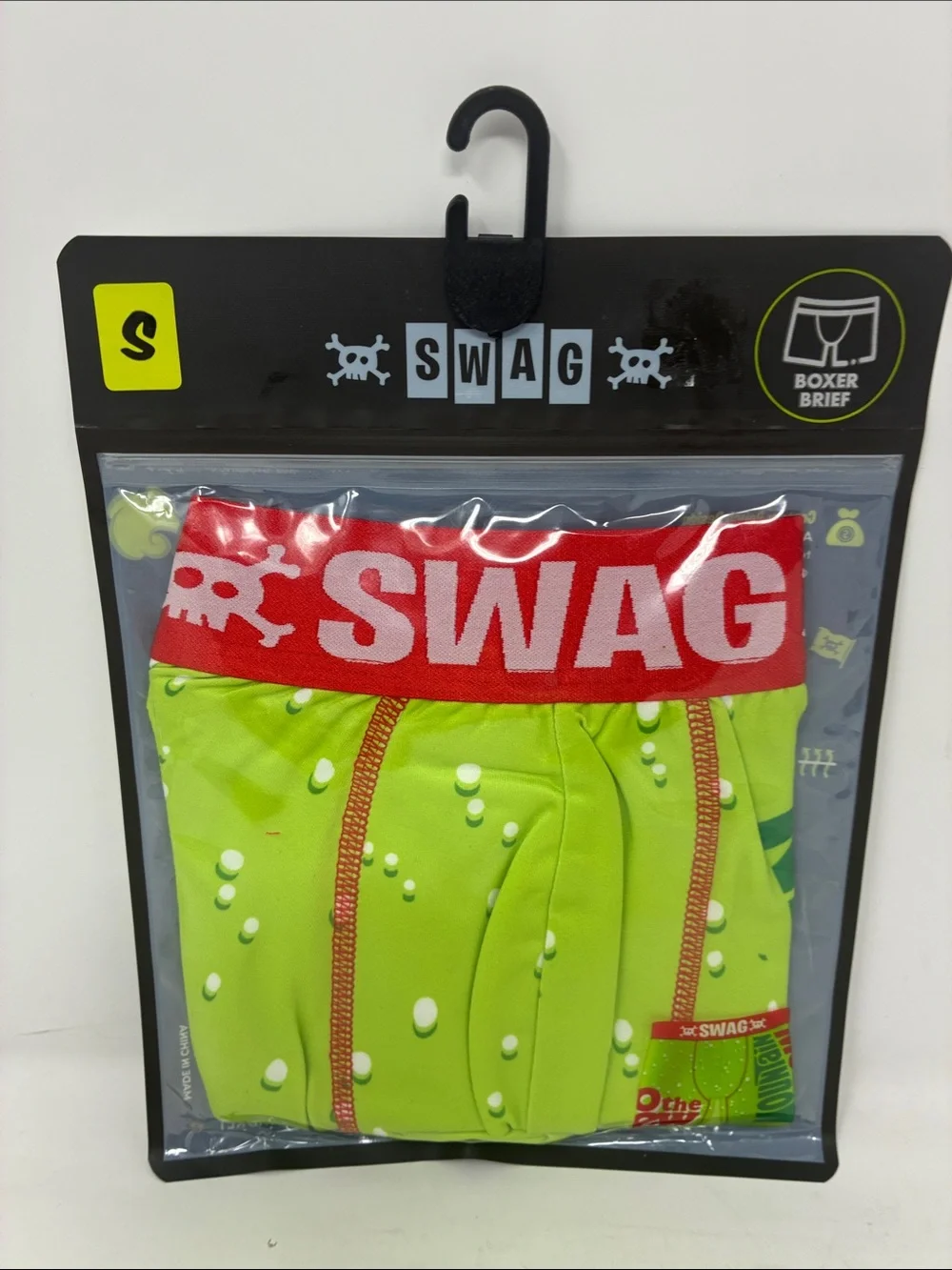 SWAG Men's Lime Green Boxer Briefs with Red Waistband Mountain Dew